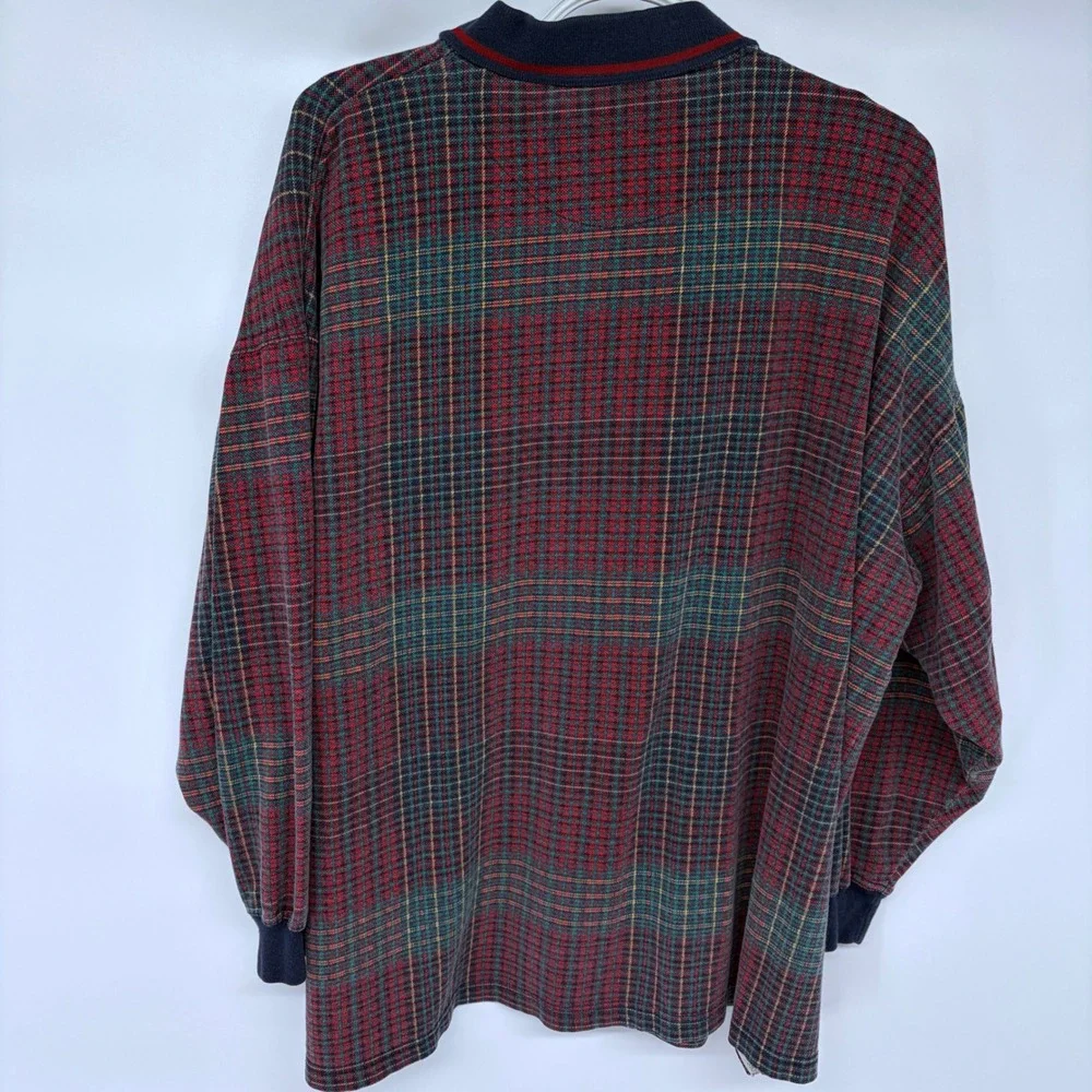 Vintage 90s Cougar Limited Plaid Polo Shirt Mens XL Long Sleeve Rugby Red Green‎